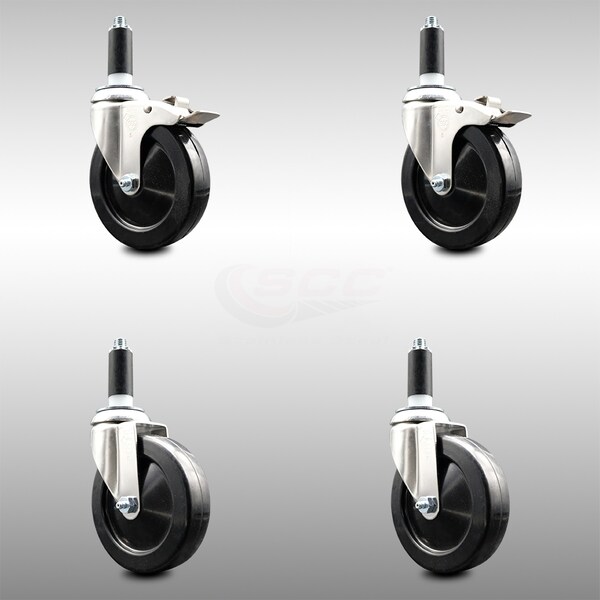 Service Caster 5 Inch 316SS Soft Rubber Swivel 1-1/8 Inch Stem Caster Lock Brake SCC, 2PK SCC-SS316TTLEX20S514-SRS-2-S-2-118 - main